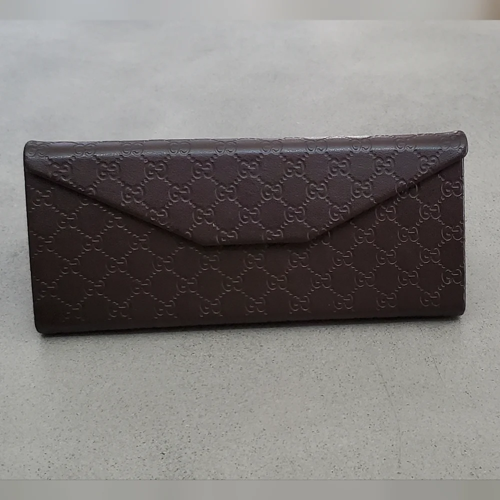 Gucci Dark Brown Embossed Leather Sunglasses Case